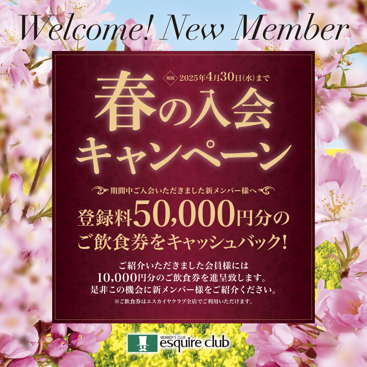 登録料5万円分のご飲食券をキャッシュバック＜～4月30日＞ | 株式会社 
