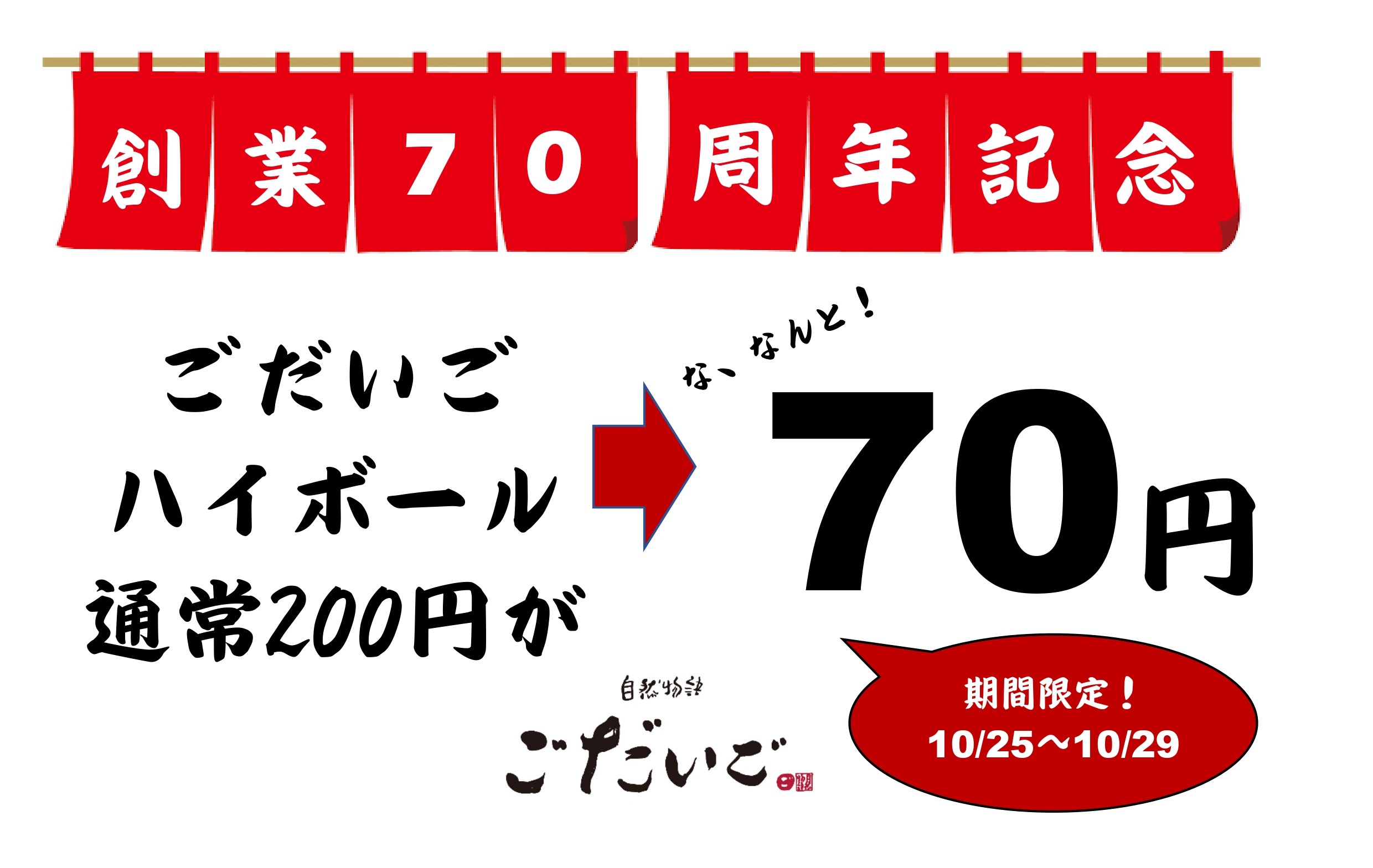 感謝の気持ちを込めて！ごだいごハイボール特別価格70円で提供